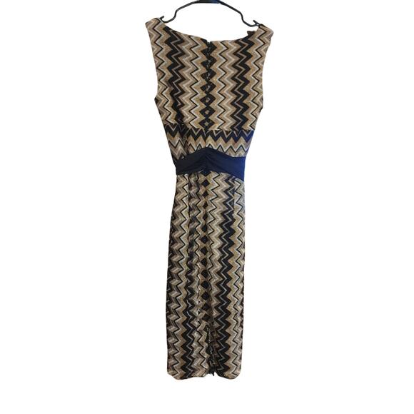 Kay Unger NY Women's 2  Gold/Black Zig/Zag Midi Dress - Picture 2 of 5